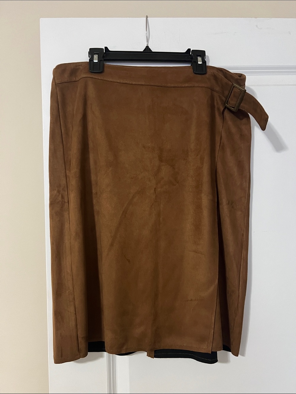JustFab Brown Suede A-Line Wrap Skirt with Buckle Detail